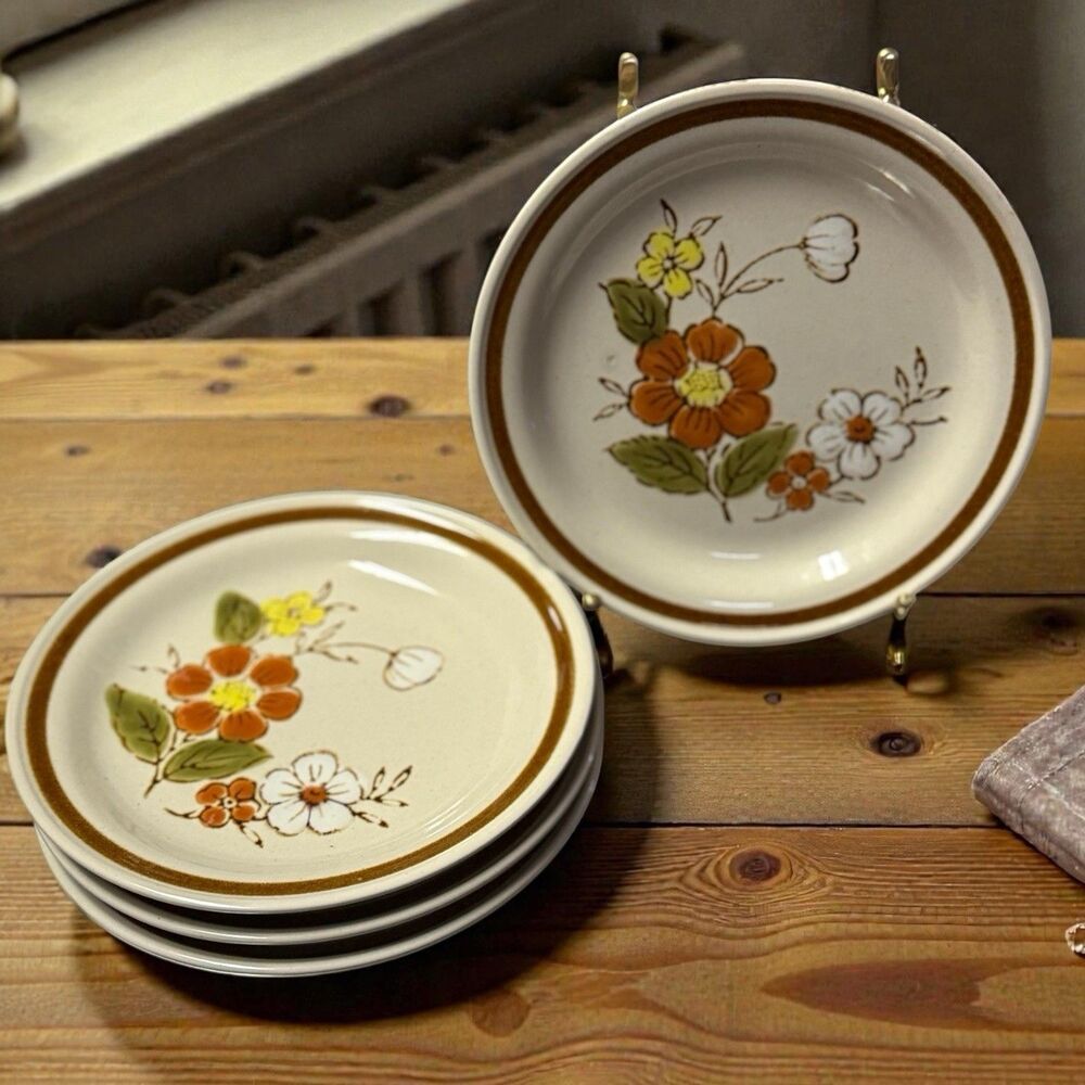 Vintage Mountain Wood Trellis Blossom Stoneware Plates | 6.4 Inch | Set Of 4